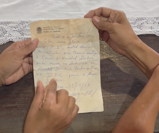 Documento de recebimento da Placa pelo Exército Brasileiro